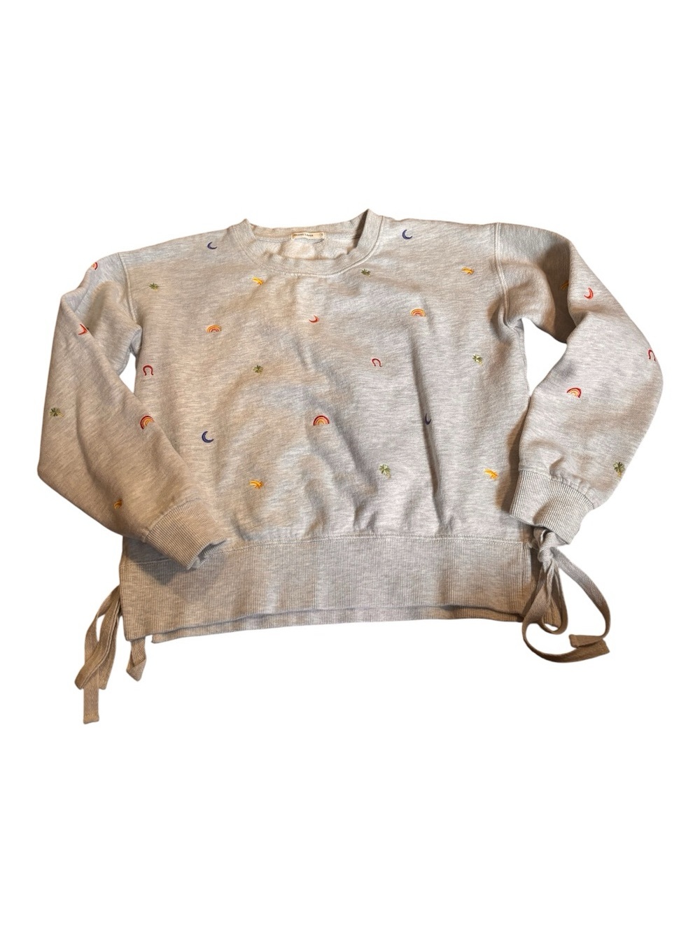 Marine Layer Light Gray Embroidered Crewneck Sweatshirt with Side Ties